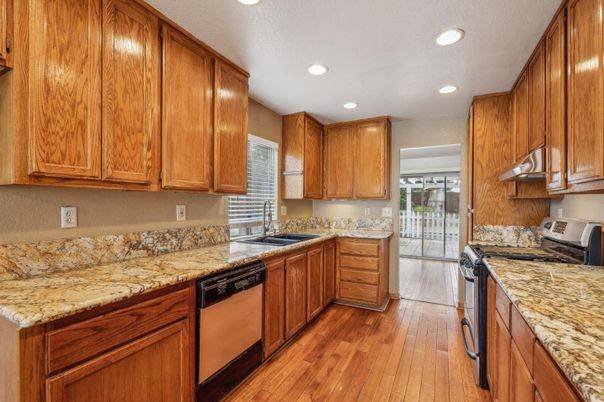Interior, Kitchen, Recessed Lighting, Wood Texture Flooring