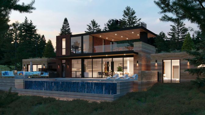 Backyard, Exterior, Facade, Pool, Modern