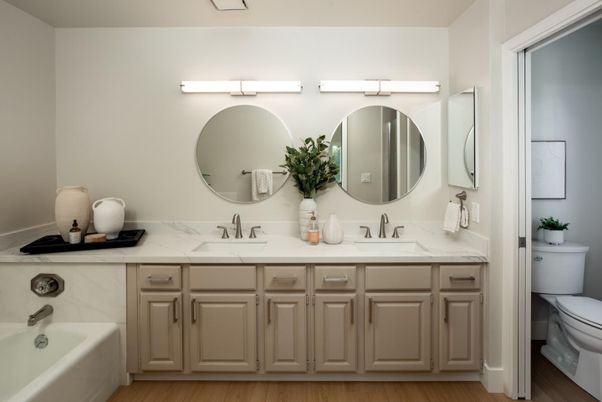 Bathroom, Dual Sink Vanities, Interior, Wood Texture Flooring