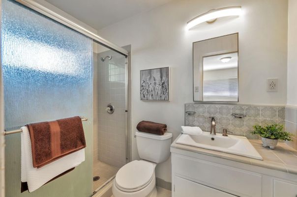 Bathroom, Glass Shower, Interior, Tile Countertops