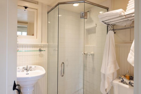 Bathroom, Glass Shower, Interior, Recessed Lighting