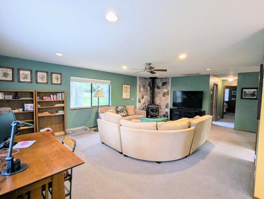 Fireplace, Home Office, Interior, Living room, Recessed Lighting