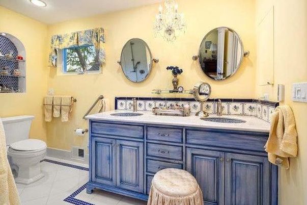 Bathroom, Chandelier, Dual Sink Vanities, Interior, Recessed Lighting