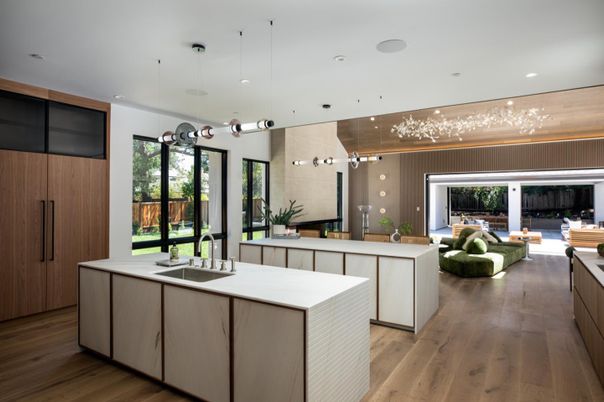Interior, Kitchen, Pendant Lights, Recessed Lighting, Wood Texture Flooring