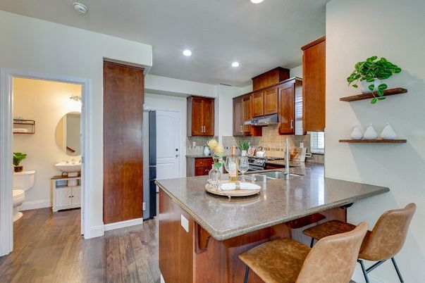 Interior, Kitchen, Recessed Lighting, Wood Texture Flooring