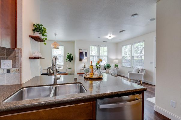 Interior, Kitchen, Living room, Pendant Lights, Recessed Lighting, Wood Texture Flooring