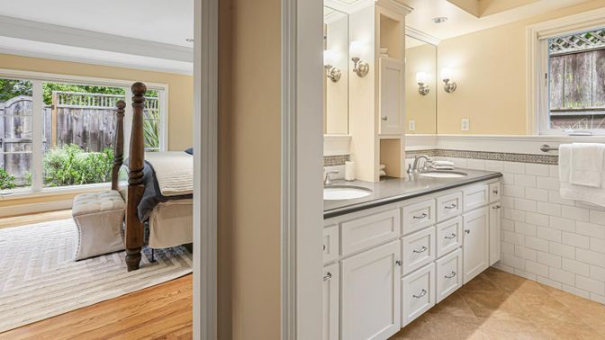 Bathroom, Dual Sink Vanities, Interior, Wood Texture Flooring
