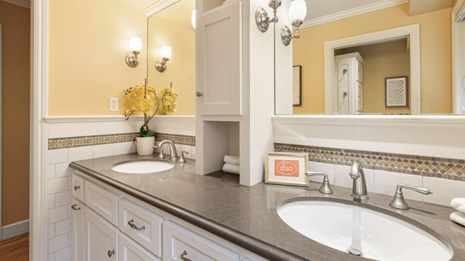 Bathroom, Dual Sink Vanities, Interior, Wood Texture Flooring