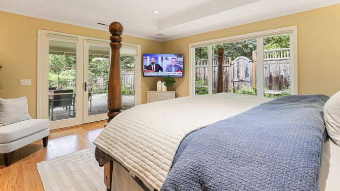 Bedroom, Interior, Recessed Lighting, Wood Texture Flooring