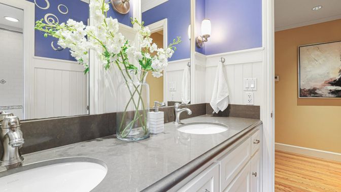 Bathroom, Interior, Recessed Lighting, Wood Texture Flooring