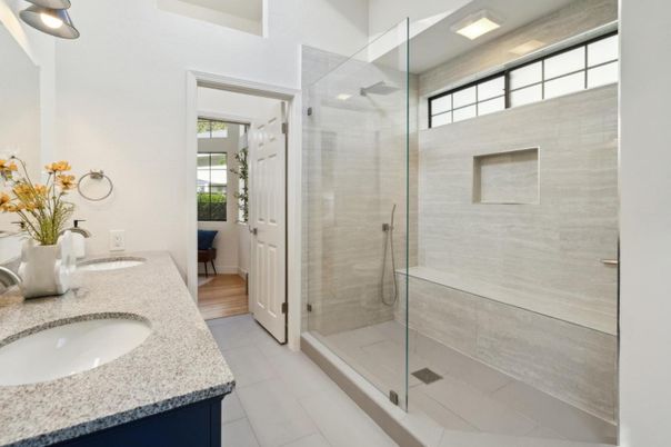 Bathroom, Dual Sink Vanities, Glass Shower, Interior, Recessed Lighting