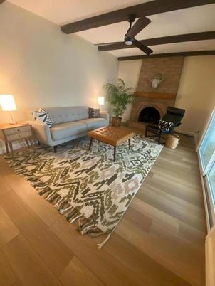 Fireplace, Interior, Living room, Stone Walls, Wooden Beams, Wood Texture Flooring