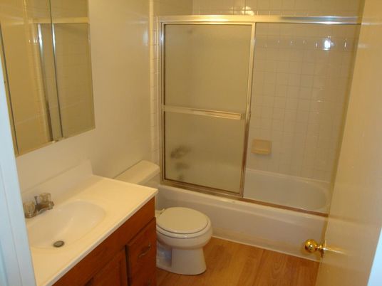 Bathroom, Glass Shower, Interior, Wood Texture Flooring