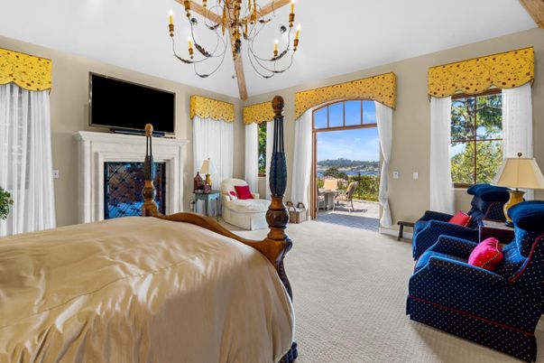 Bedroom, Chandelier, Fireplace, Interior