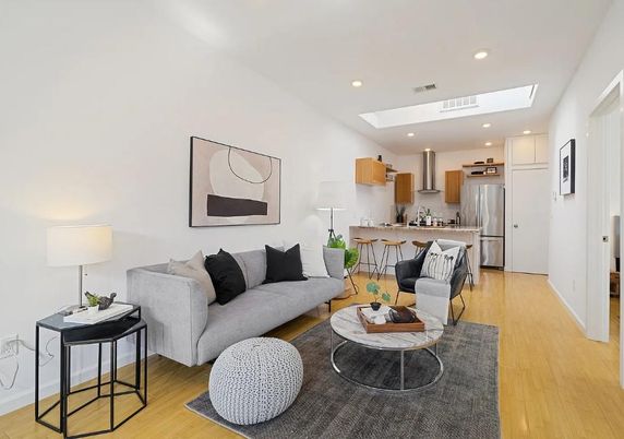 Interior, Kitchen, Living room, Recessed Lighting, Stainless Steel Appliances, Wood Texture Flooring