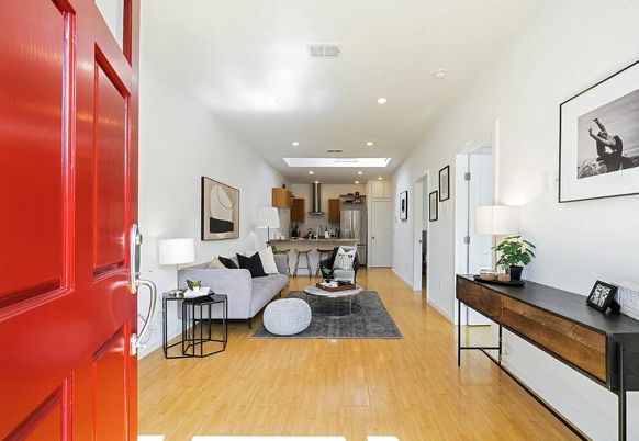 Interior, Kitchen, Living room, Recessed Lighting, Stainless Steel Appliances, Wood Texture Flooring