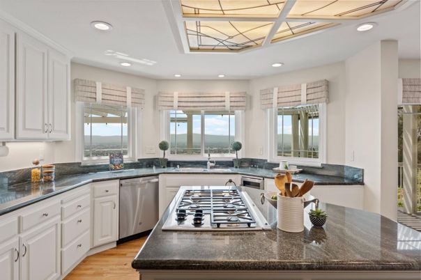 Glass Ceilings, Interior, Kitchen, Recessed Lighting, Stainless Steel Appliances, Wood Texture Flooring