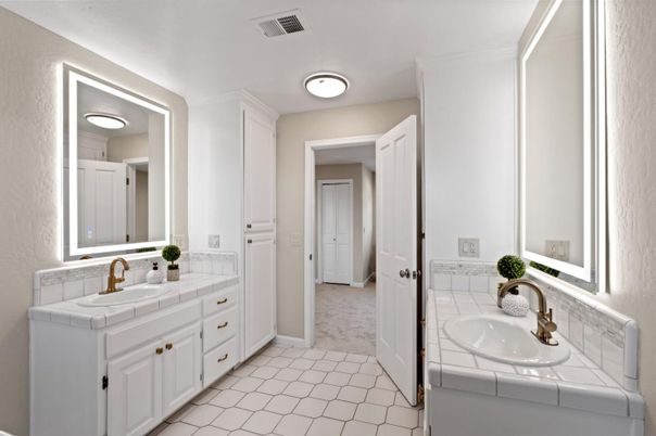 Bathroom, Dual Sink Vanities, Interior, Tile Countertops