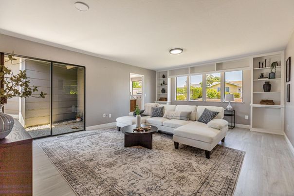 Interior, Living room, Recessed Lighting, Wood Texture Flooring