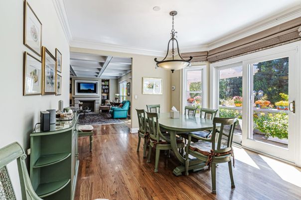 Dining room, Fireplace, Interior, Living room, Pendant Lights, Wood Texture Flooring