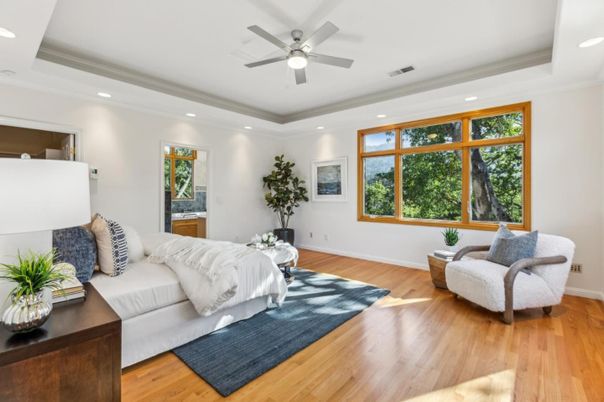 Bedroom, Interior, Recessed Lighting, Wood Texture Flooring