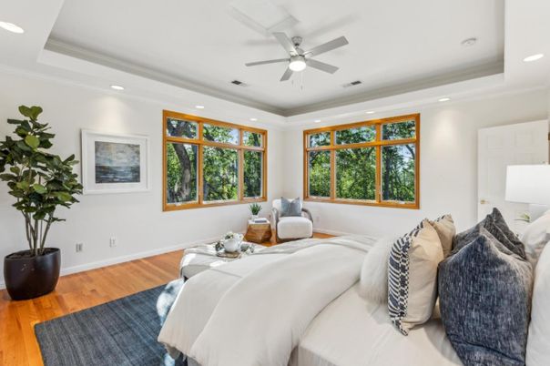 Bedroom, Interior, Recessed Lighting, Wood Texture Flooring