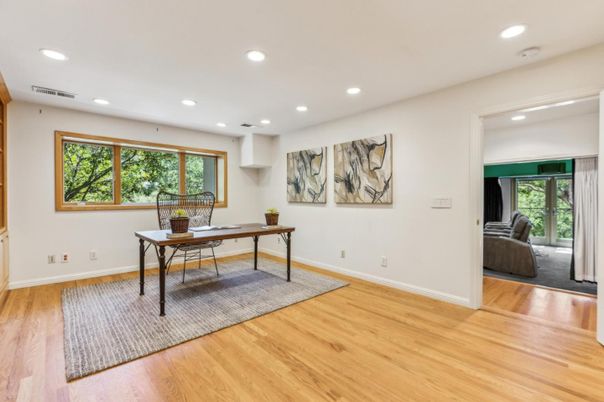 Home Office, Interior, Recessed Lighting, Wood Texture Flooring