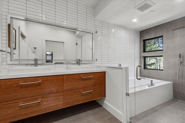 Bathroom, Dual Sink Vanities, Glass Shower, Interior, Recessed Lighting