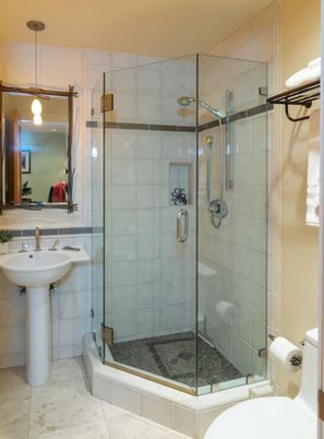Bathroom, Glass Shower, Interior, Pendant Lights