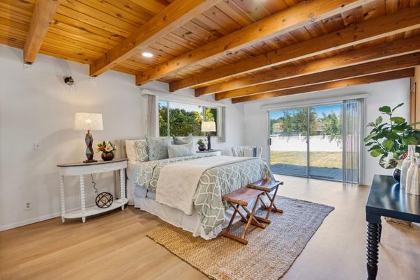 Bedroom, Interior, Recessed Lighting, Wooden Beams, Wooden Ceilings, Wood Texture Flooring