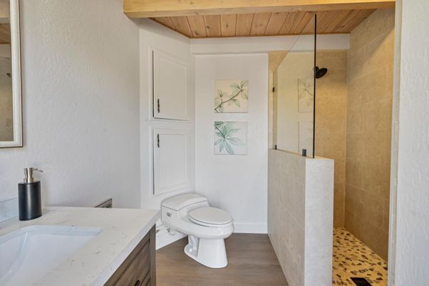 Bathroom, Interior, Wooden Ceilings, Wood Texture Flooring