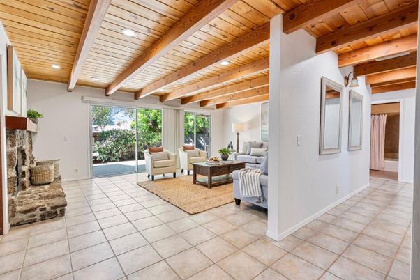 Fireplace, Interior, Living room, Recessed Lighting, Wooden Beams, Wooden Ceilings