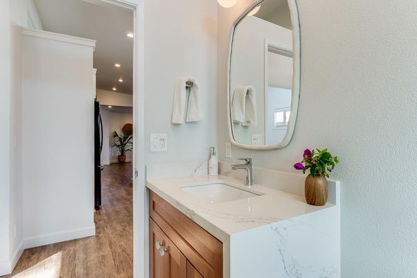 Bathroom, Interior, Recessed Lighting, Wood Texture Flooring