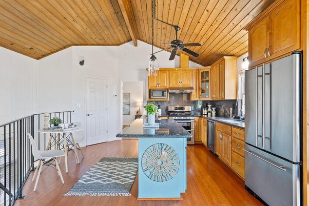 Interior, Kitchen, Pendant Lights, Wooden Ceilings, Wood Texture Flooring