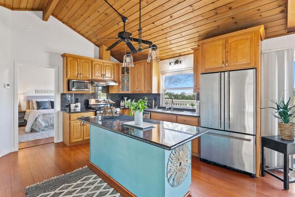 Interior, Kitchen, Pendant Lights, Wooden Ceilings, Wood Texture Flooring