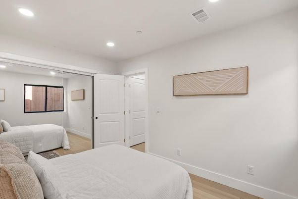 Bedroom, Interior, Recessed Lighting, Wood Texture Flooring
