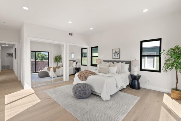 Bedroom, Interior, Recessed Lighting, Wood Texture Flooring