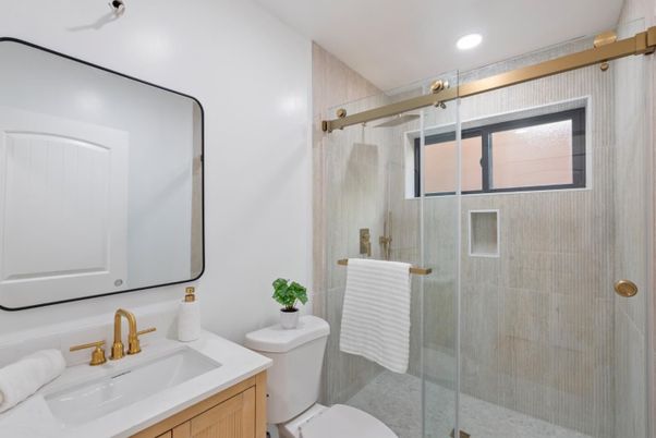 Bathroom, Glass Shower, Interior, Recessed Lighting
