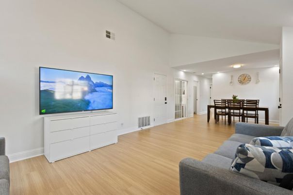 Dining room, Interior, Recessed Lighting, Wood Texture Flooring