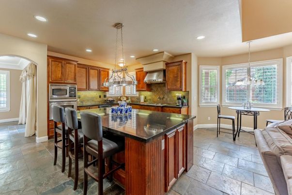 Chandelier, Interior, Kitchen, Pendant Lights, Recessed Lighting, Stainless Steel Appliances
