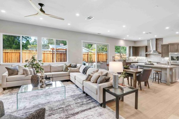 Dining room, Interior, Kitchen, Living room, Recessed Lighting, Wood Texture Flooring
