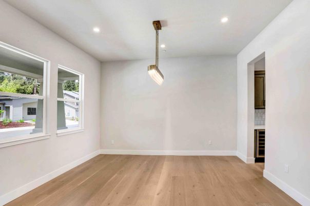 Empty room, Interior, Pendant Lights, Recessed Lighting, Wood Texture Flooring