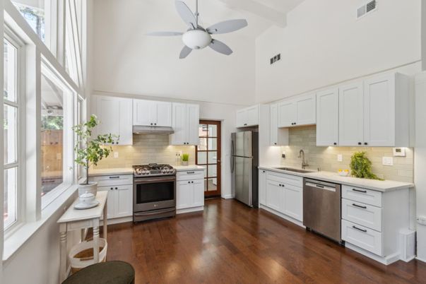 Interior, Kitchen, Stainless Steel Appliances, Wood Texture Flooring