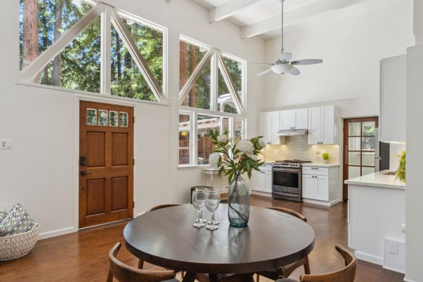 Dining room, Interior, Kitchen, Stainless Steel Appliances, Wood Texture Flooring