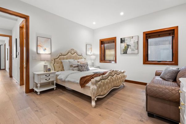 Bedroom, Interior, Recessed Lighting, Wood Texture Flooring