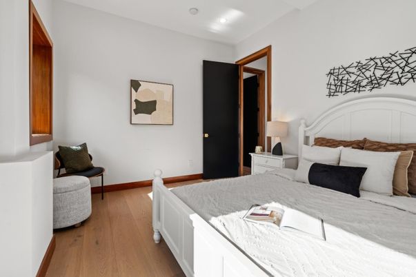 Bedroom, Interior, Recessed Lighting, Wood Texture Flooring