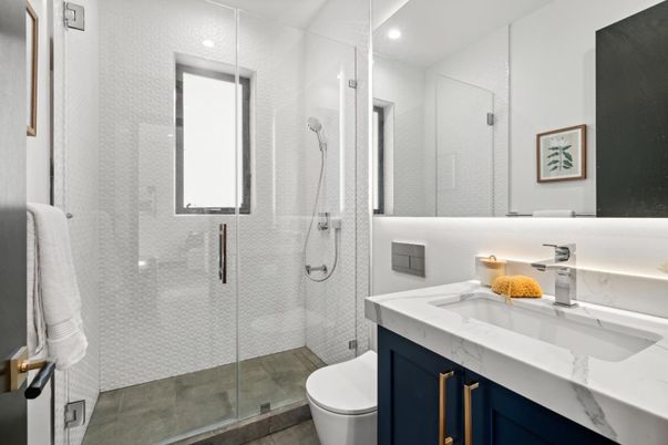 Bathroom, Glass Shower, Interior, Recessed Lighting