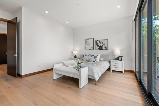 Bedroom, Interior, Recessed Lighting, Wood Texture Flooring