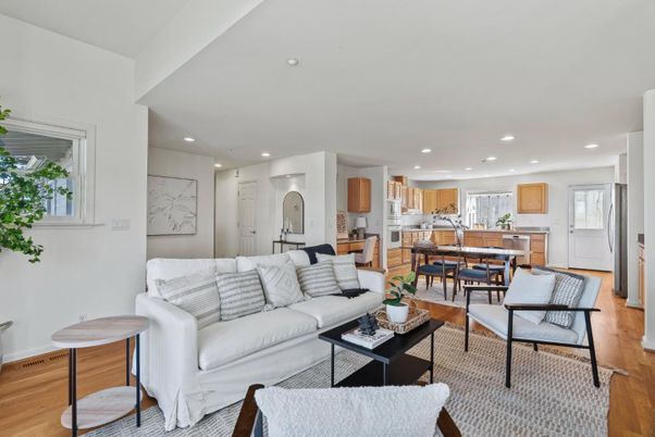 Dining room, Interior, Kitchen, Living room, Recessed Lighting, Wood Texture Flooring