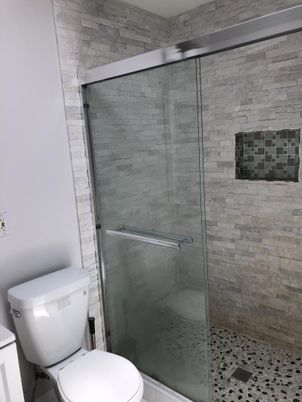 Bathroom, Glass Shower, Interior, Stone Walls
